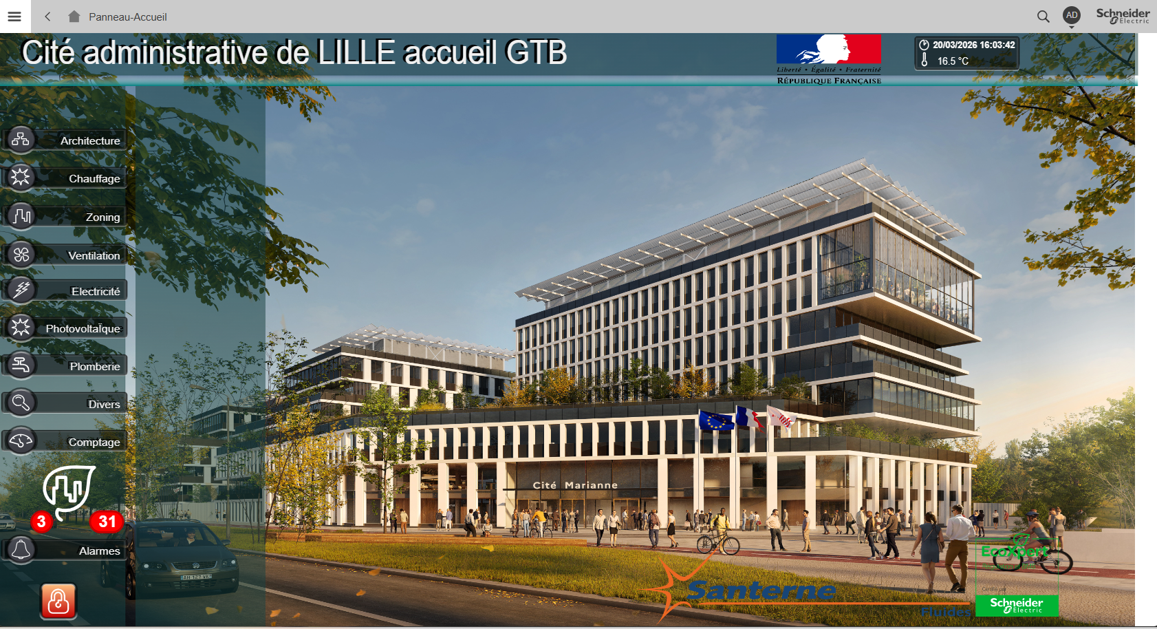 Interface GTB — Cité administrative de Lille